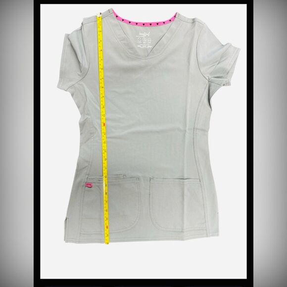 HeartSoul Pitter Pat V-Neck Media Scrub Top Grey Women’s XXS Short Sleeve NWT - Picture 5 of 7